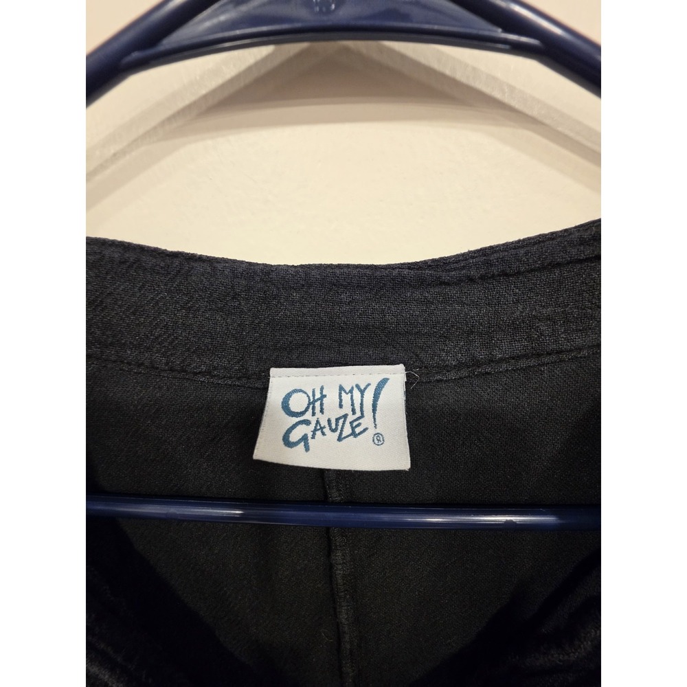 Oh My Gauze Black Cotton Gauze Wrap Top Asymmetrical Button Shirt Size 1 - Picture 2 of 4